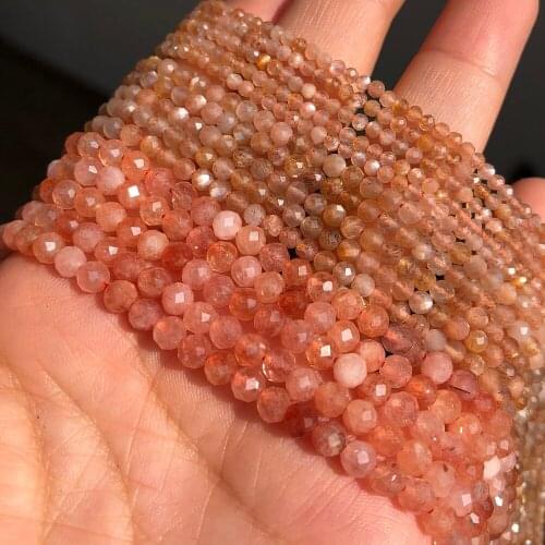 2/3/4mm Natural Faceted A+ Sunstone Beads Round Loose Rondelle Beads For Jewelry Making Diy Bracelet Necklace Accessories 15Inch