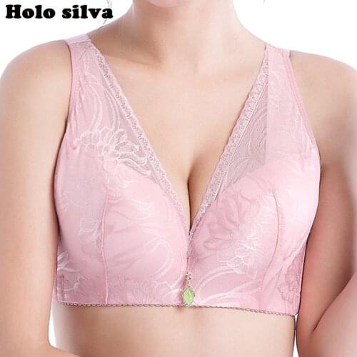 Wire Free Sexy Lace Floral Push Up Bra For Women Back Closure Wire Free Bra Plus Size Vest Bra Plus Size 80 85 90 95 BCD Cup Bra