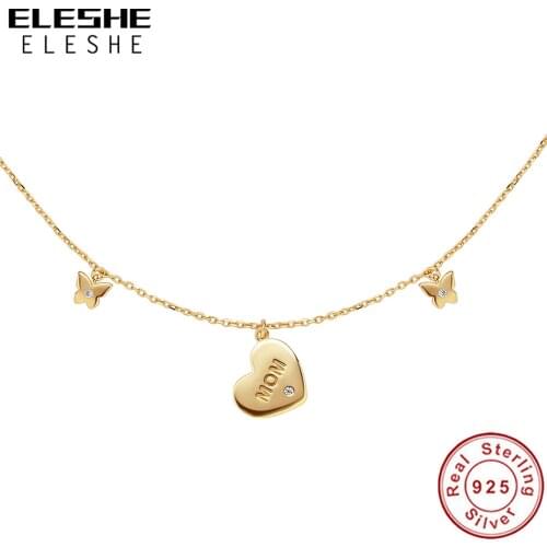 ELESHE 925 Sterling Silver Small Heart-shaped Necklace with 18k Glod Plated Zircon Pendant Necklace For Womens Wedding Jewelry