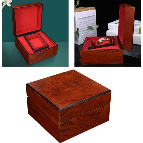 Wooden Watch Case Bangle Bracelet Storage Box with Red Pillow Wristwatch Display Container