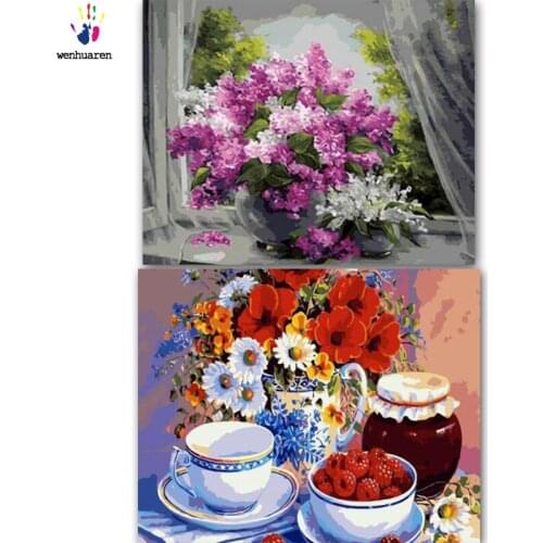 DIY colorings pictures by numbers with colors Flowers on the table picture drawing painting by numbers framed Home