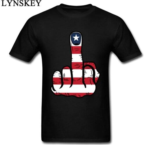 Hipster Design Middle Finger USA Flag Men T-shirt Unique Cool Streetwear Tops Tees Pure Cotton Short Sleeve