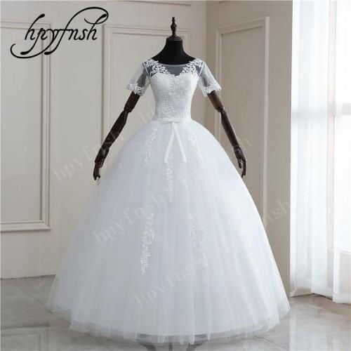HPYFNSH Fashion Elegant OFF White Lace O-Neck Short Sleeve new 2020 wedding Dresses Princess Bride Gowns Vestidos De Novia Cheap