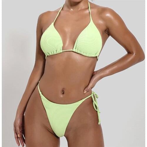 Summer Womens Low Waist Swimwear Push Up Separate Sexy Solid Micro Belted Bikini Set Bathing Suits Swimsuits Woman Clothes 2021