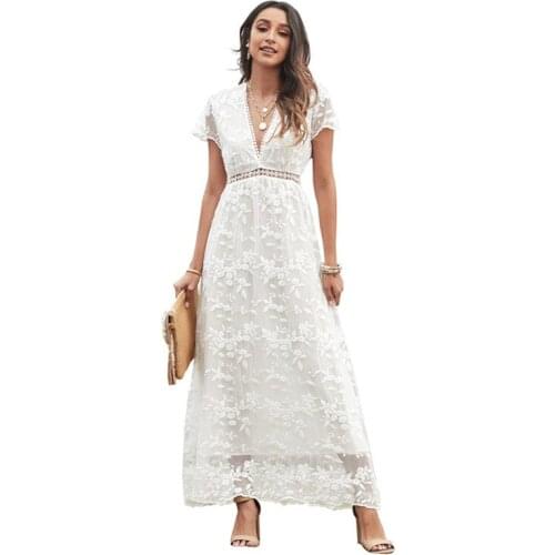 2021summer European And American Lace Hook Hollowed-out Dress Dress Dress Pure Color Temperament Commuter Dress Pure Beauty Show