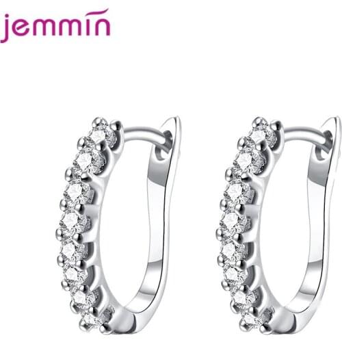 Gold Color Women 925 Sterling Silver Pierced Hoop Earrings CZ Zircon Ear Hooks Jewelry For Wedding Anniversary Gift