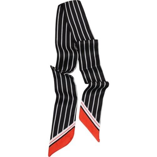 Striped Print Scarf Fashion Womens Silk Scarf Luxury Brand Skinny Tied Handbag Ribbon Fashion Long Scarf Female Headscarf BS24