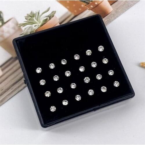 1 Set 24pcs 1.8/2.5/3mm Surgical Steel Nose Rings Hypoallergenic Nose Bone Studs Crystal Body Piercing Jewelry Nose Studs Rings