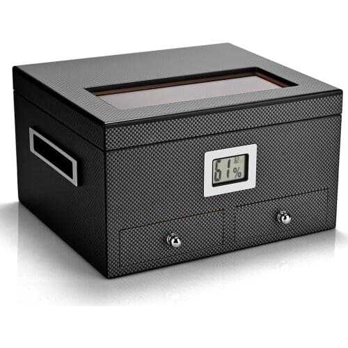 Natural Spanish Cedar Wood Cigar Humidor With Humidifier Hygrometer Moisturizing Cigars Carbon Fiber Cigar Humidor Cabinet Case