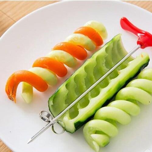 NHBR New Creative Vegetable Fruit Spiral Twist Knife Stainless Steel Manual Spiral Carving Cutter Kitchen Tray Decoration