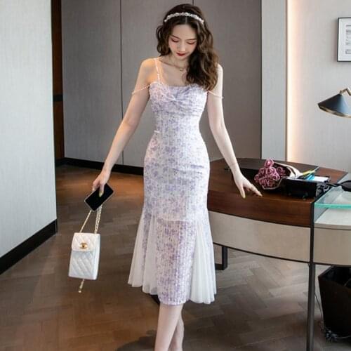 New Fashion Summer Beach Long Dress Ladies Elegant Sweet Sexy Strapless Backless Pearl Floral Mesh Folds Bodycon Party Sundress