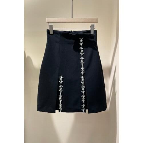 New women fashion 2021 sexy solid color crystal diamond bow split skirt 0402