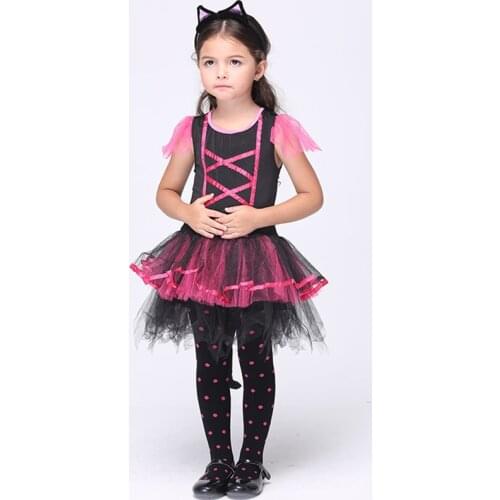 Wholesale Halloween Performance Costumes Dresses Cat Girls Suit Kids Dance Clothes Cat women Cosplay Child Gifts Plus Size S-XL