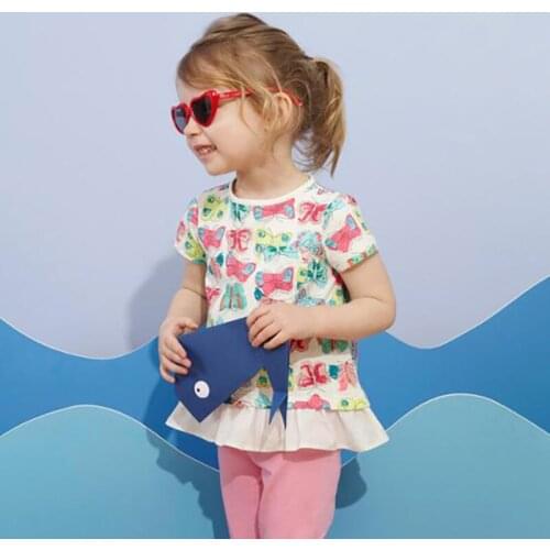 1-6 Years Girls Summer T-shirt Short Sleeve Butterfly Printing Children Tees Kids Tops KF127
