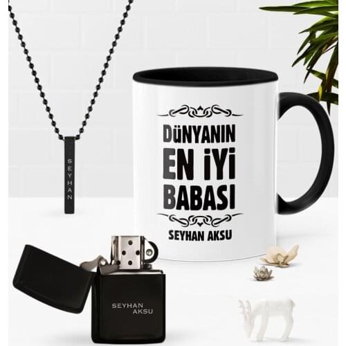 Personalized World Best Father Black Mug Gasoline Lighter Pendant Seti-6