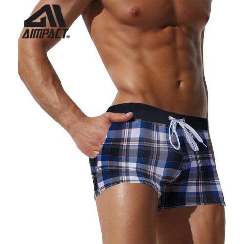 Swim Trunks for Men Grid Pocket Beachwear Shorts AUSTiNBEM Flower Print Sexy Square Leg Swimwears Summer Pool Bathsuit AM8103