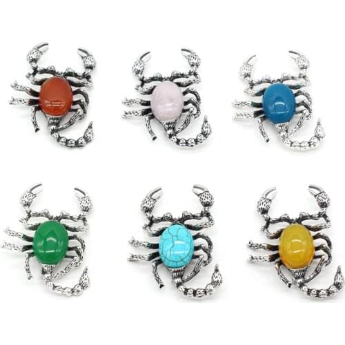 Natural Stone Agate Tiger Eye Jade Spider-shaped Alloy Pendant Multi-stone Making DIY Necklace Bracelet Jewelry Accessories Gift