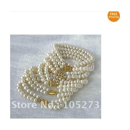 Amazing! Wholesale 5pcs/lot pearl bracelet AA 7-8MM White color Genuine Freshwater pearl bracelet 7.5''inchs Free shipping NF214