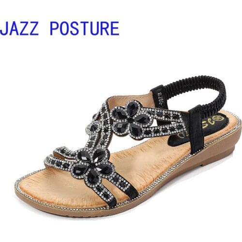 Casual fashion flat sandals 2020 new flower rhinestone sandals open toe large size womens shoes q453
