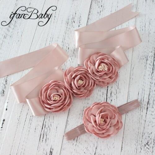 Fashion women belt ,girl flower sash belt,wedding sash ,flower Sash belt matching burn fabric flower headband 1 SET