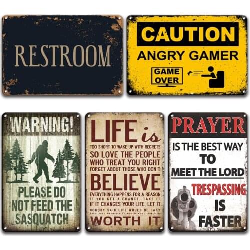 WARNING SASQUATCH Metal Wall Art Tin Sign Vintage Welcome RULES Poster Signs Farmhouse Home Decor RESTROOM DOOR Signs