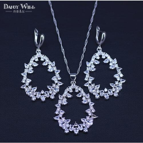 Luxury Women Wedding Necklace Earrings Bridal Jewelry Set Silver Color AAA Zircon Crystal Anniversary Gift Christmas Gift