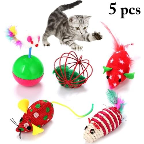 5pcs Christmas Cat Toy Set Cute Interactive Cat Ball Toy Cat Mice Toy Set Pet Teaser Plastic Game Cat Training Toys Pet Supplies