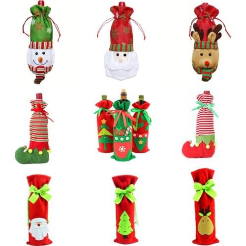 Xmas Gift Bag Santa Claus Snowman Elk Clown Tree Gift Bags Christmas Red Wine Bottle Cover Dining Table Party XMAS Gift Supplies