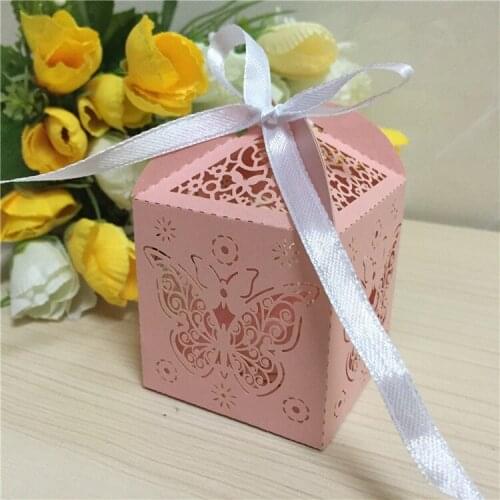 Pink Theme Laser Cut Gift Boxes for Wedding Decoration
