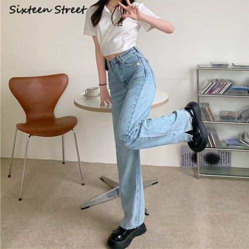Ripped Jeans for Women Loose Straight Light Blue Wide Leg Pants for Women Boyfriend Distressed High Waisted Jeans Y2k Aesthetic