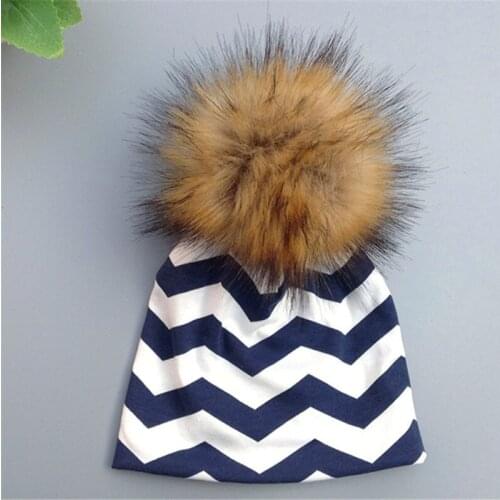 Autumn Baby Pom Pom Hat Newborn Boys Girl Warm Cotton Beanies Infant Baby Chevron Polka Dots Knitted Caps Hair Accessories D0966