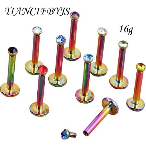 Stainless Steel Ball Top Lip Studs Tragus Ear Rings Monroe Bars Labret Rainbow internally Cartiltage Earrings