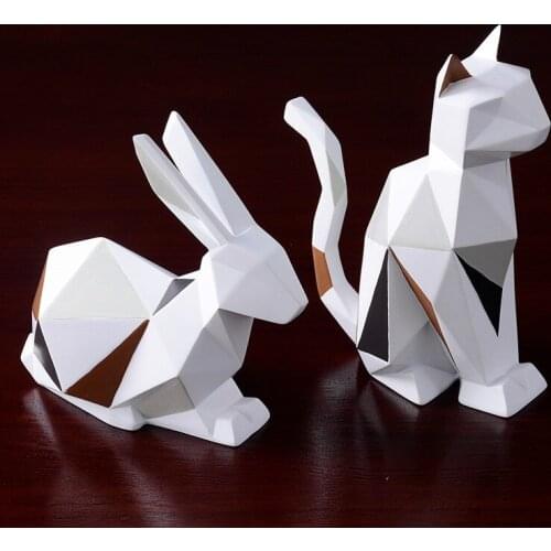 Modern minimalist Geometric Resin Cat Rabbit Animal sculpture crafts Modern Home Decoration accessories Wedding gifts