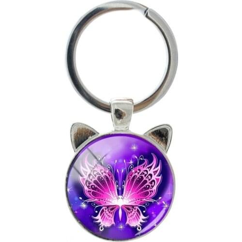 TAFREE Colorful Butterfly Image Interesting Shape Novelty Handmade Silver-plated Cat Ear Keychain Mens and Womens Accessories