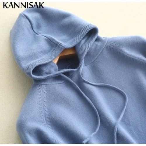 KANNISAK Spring Autumn Women Hoodies 2021 New Solid Sweatshirts Long Sleeve Hooded Hoodie Loose Lady Casual Knitted Pullovers