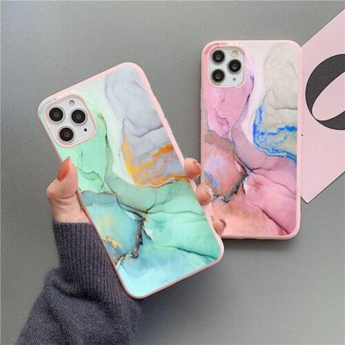 Vintage Marble Phone Case For iphone 12 11 Pro Max Mini XS 8 7 6 6S Plus X SE 2020 XR Matte Candy Pink Silicone cover