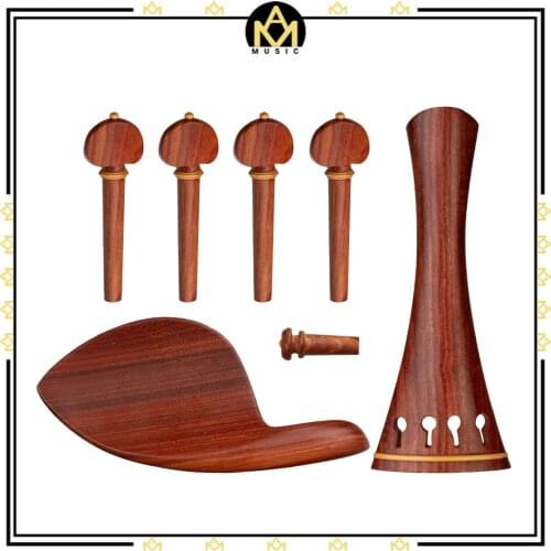 Select Rosewood Violin Tailpiece Set w/ 4 Tuning Pegs+End Pin+Chinrest+Tailpiece Drilled Natural Texture And Practical To Use