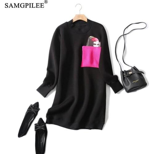 Dresses For Women Party 2021 Office Lady Korean Style A-line Print Full Sleeve Appliques Empire O-neck Plus Size Woman Dress 4XL