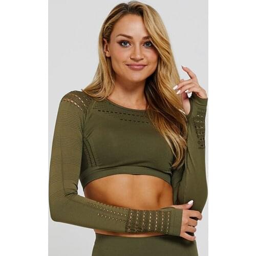Womens Long Sleeve Running Sports Fitness Seamless Breathable Yoga Workout Workout With Thumb Holes Top