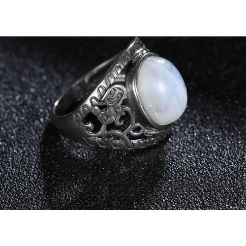 925 Sterling Silver Ring Natural Moonstone Rings for Women Luxury Vintage Jewelry Ring Party Engagement Gift