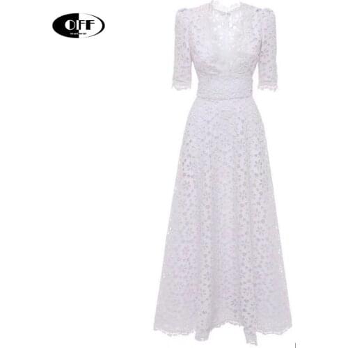 Designer Runway Party Evening Maxi Dresses For Women Summer Hollow Out Lace Up White V-neck High Waist Traf Long Dress Vestidos