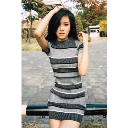 Kpop Seo Yea Ji IU ROSE streetwear party sexy Short-sleeve knit dress women summer slim slim stripe wild dresses female clothes