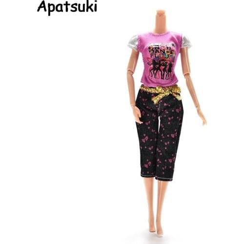 1Set Casual Doll Clothes Short Sleeve T-shirt + Pants Trousers for Barbies Doll House for 1/6 BJD Doll Accessory