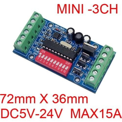 10pieces free shipping MINI 3 channel DMX512 RGB controller easy 3CH DMX512 decoder DC5-24V input each channel max 15A