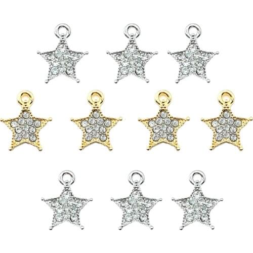 10Pcs Gold Silver Color Alloy Stars Shiny Rhinestone Charms Pendant For Jewelry Making DIY Earring Necklace Handmade Supplies