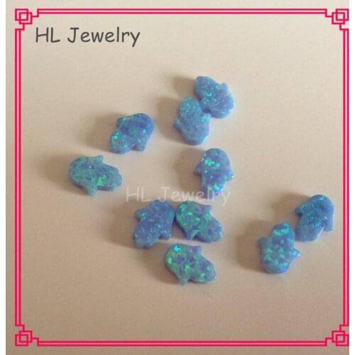 100PCS/Lot 8*10MM Fatima Hamsa Hand Opal OP06 Azure Blue Color Baby Blue Small Opal Hamsa
