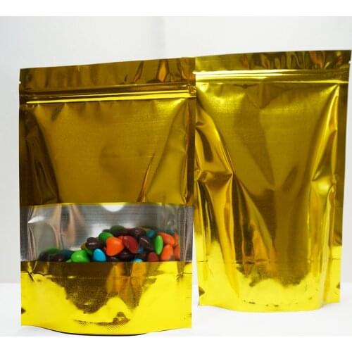 10x15cm,100 x Golden Stand up aluminium foil zip Lock bag with clear window, Metallic Aluminized plastic pouch zipper resealable