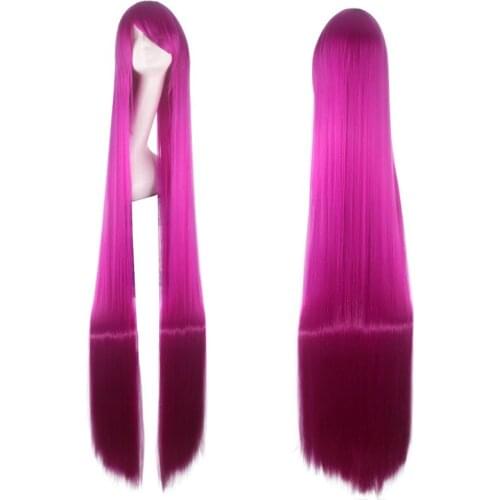 150CM 59'' rose red Long Straight Wig with bangs women Synthetic Hair Heat Resistant Fiber Halloween party Carnival cosplay Wigs