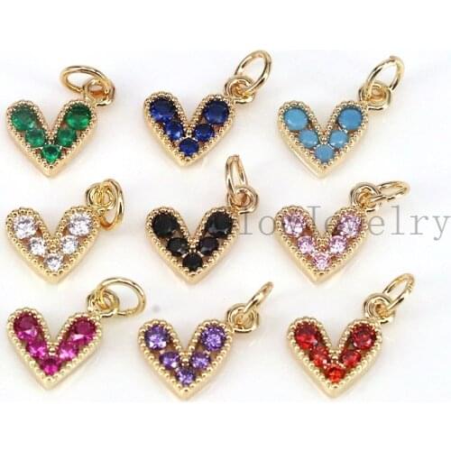 20Pcs, Mini Colorful Heart Charms for Jewelry Making Gold Color Pave Cubic Zirconia CZ Crystal Pendant Necklace Bracelet Earring