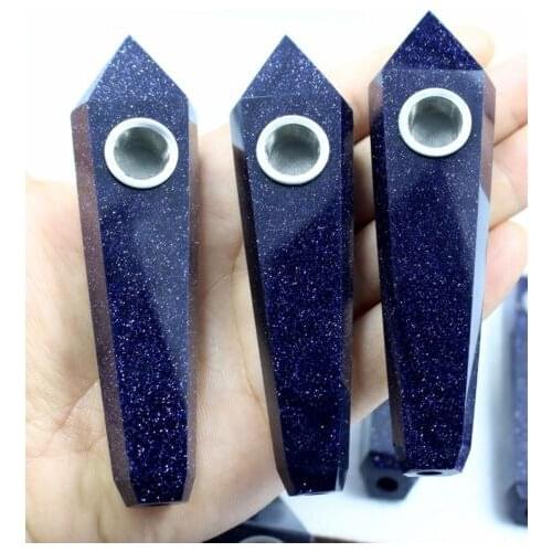 3Pcs Free Shipping Blue GOLDSTONE Quartz Crystal Wand Pipe w/Carb Hole